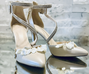 Pearl Champagne Butterfly Veil Heels - View 1