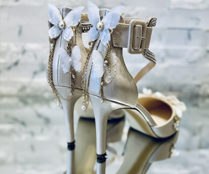 Pearl Champagne Butterfly Veil Heels - View 5