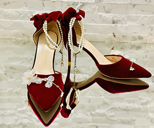 Crimson Reverie — Pearl & Blossom Couture Heels - View 10