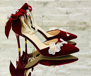 Crimson Reverie — Pearl & Blossom Couture Heels - View 3