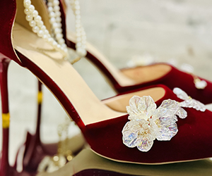 Crimson Reverie — Pearl & Blossom Couture Heels - View 4
