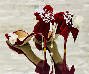 Crimson Reverie — Pearl & Blossom Couture Heels - View 7